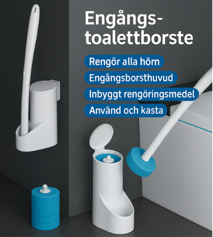 Engångstoalettborste med Hållare – Uppgraderat Klämsystem, 8/16/24 Rengöringspåfyllningar
