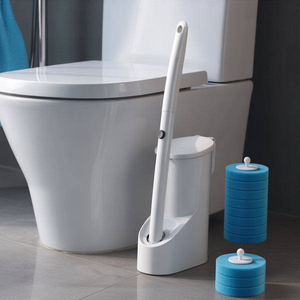 Engångstoalettborste med Hållare – Uppgraderat Klämsystem, 8/16/24 Rengöringspåfyllningar